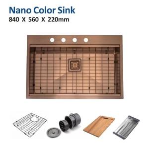 Wholesale reinforced strainer: 84x56 Coloured Stainless Steel Sink Copper Burshed Topmount 33 Inch 1 Bowl Kitchen Sink