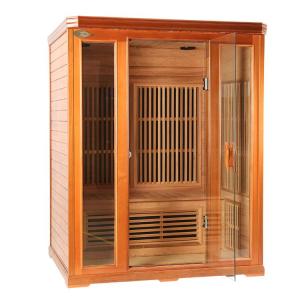 Wholesale floor warm systems: Three Person Red Cedar Carbon Fiber Heater Infrared Sauna