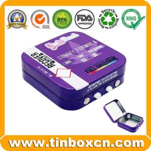 Wholesale sliding in out: Custom Square Small Candy Mint Gummy Tins with Child Resistant Safety Lock China Supplier