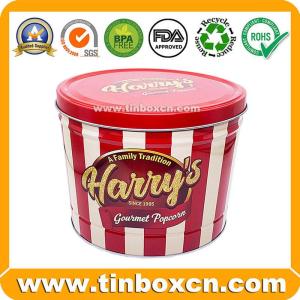 Wholesale food tin box: Customized 2 Gallon Metal Tin Box Popcorn Bucket with Lid for Food Packaging