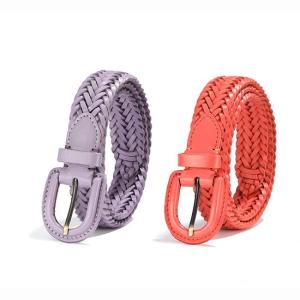 Wholesale braided belts: Womens Genuine Cow Leather Weaving Braiding Dress Belt Fashion Casual Waist Belt Covered Buckle