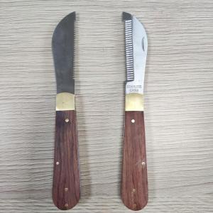 Wholesale thin blades: Horshi Soild Wooden Handle Mane Folding Thinning Blade Horse Grooming Knife Horse Hair Scissors