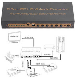 Wholesale edid audio extractor: 3 Port PIP HDMI Audio Extractor for 4K/PIP/ARC/Super EDID/HDMI Switch