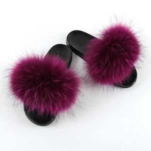 Wholesale all kinds of fur: Fashion Indoor and Outdoor Fluffy Real Raccoon Fur Slides for Women