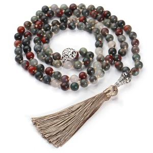 Wholesale car wrap: 108 Mala Beads Necklace Semi-Precious Agate Gem Stones Necklace