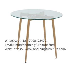 Wholesale wooden dining table: Round Wooden Leg Glass Dining Table