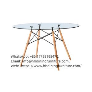 Wholesale outdoor game table: Glass Round Dining Table Triangular Legs Wooden DT-G01