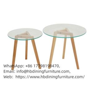 Wholesale table clock: A Set of Tempered Glass Wood Leg Tea Table DT-G15