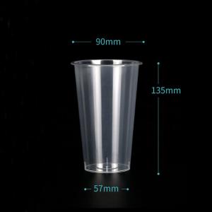Wholesale drinking cups: 500ml PP Clear Custom Disposable Plastic Cup Drink Boba Tea Cup Juice Cup