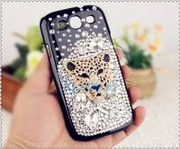 Crystal Leopard-head Glitter Plastic Phone Cover Case for Samsung 9300