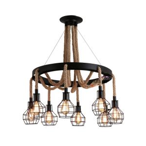 Wholesale chandelier lamp: Vintage Hemp Rope Circular Chandelier Ring Pendant Light Lamp