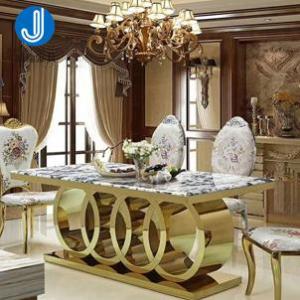 Wholesale chairs set: Wholesale Gold Metal Stainless Steel Dining Room Sets Marble Dinning Table Chairs Set