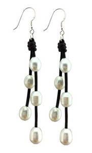 Wholesale silver earrings: Fashion 925 Silver Leather Pearl Earrings Wholesale Freshwater Natural Pearl Leather Earring