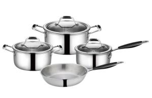 Wholesale nonstick cookware: RW12127-7  3 Tri-ply Stainless Steel Pot Cookware Set