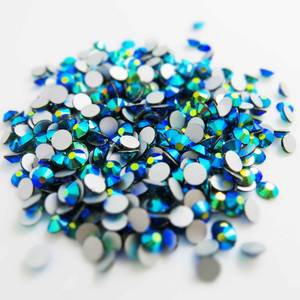 Wholesale reflective glass beads: Blue Zircon AB Flat Back Rhinestone Glass Bead for Hair Accessories