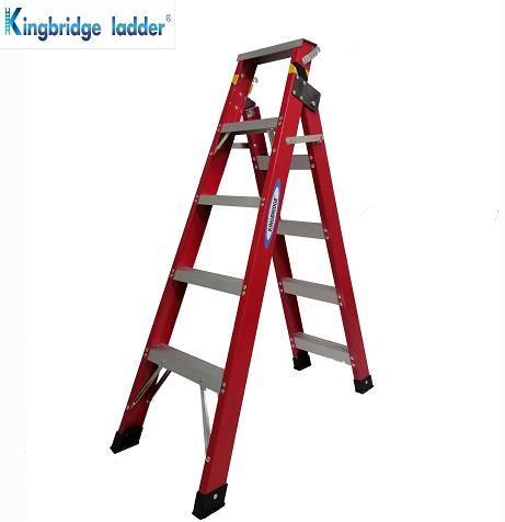 High Strength Fiberglass Mobile Platform Warehouse Ladder With Wheels 