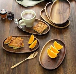 Wholesale serving tray: Wholesale Acacia Wood Food Serving Tray with Handles Steak Plate Fruit for Breakfast