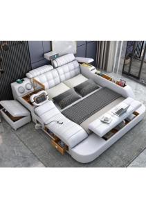 Wholesale Beds: Luxury Bedroom Furniture Custom Multifunction Storage Leather King Size Bed with Massage Music Desig