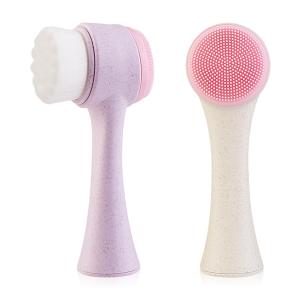 Wholesale cleaning brush: Eco Friendly Biodegradable Stand-up Facial Washing Brush Double Side Silicone 3D Face Cleaning Brush