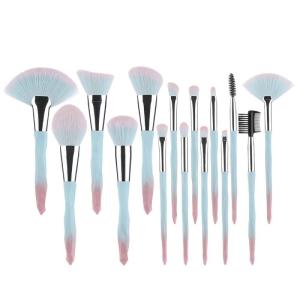 Wholesale stippling foundation brush: 15 PCS Makeup Brush Set Colorful Synthetic Hair, Plastic Handle, Powder Brush, Blush, Face, Eye