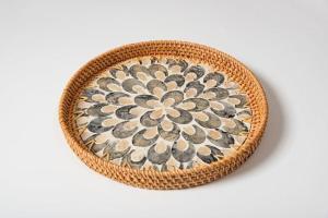 Wholesale tray: Hot Design 100% Natural Ceramic Rattan Round Tray Handwoven Serving Tray Eco-friendly Food Tray