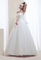 Sweetheart Pearl Beading Floor Length Wedding Dress with Big...