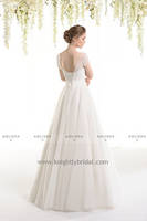 Beaded Bodice Short Sleeve A-Line Gown, Lace-up Back Design