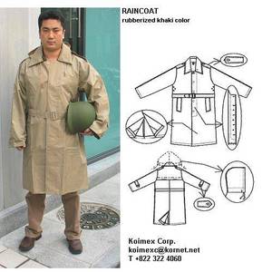 Wholesale khaki impermeable poncho: Military Khaki Raincoat