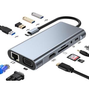 Wholesale type k: 11 in 1 USB C Hub, Type C Adapter, USB C To HDMI Adapter with Ethernet, 4K 30Hz HDMI, VGA, 4 USB-a,