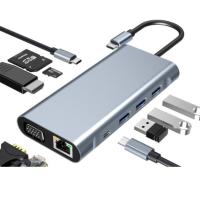 USB C Hub, Type C Adapter, 10-IN-1 Hub with Ethernet, 4K 30Hz HDMI, VGA, 3 USB-A, SD/TF Card Reader