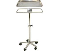 Extra Large Chrome Steel Single-Post Mayo Instrument Stand with Lift Out Work Tray