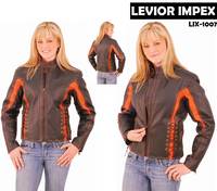 Orange Trim Black Lace Up Motorcycle Jacket for Women