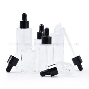 Wholesale custom perfume bottles: Clear Glass Bottles with Dropper Cap Flat Shoulder Bottles