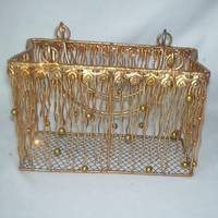Metal Wire Basket With Wild Wire Design And Bead Decoration And In