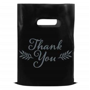 Wholesale die cut plastic bag: Custom Logo Printed Reusable Thank You Plastic Shopping Bag with Die Cut Handle