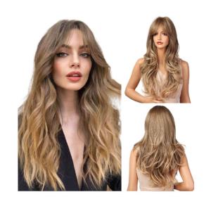 Wholesale synthetic lace wigs: 2021 New European and Brown Gradient Head Wigs Female Synthetic Curly Wigs Synthetic Hair Wigs