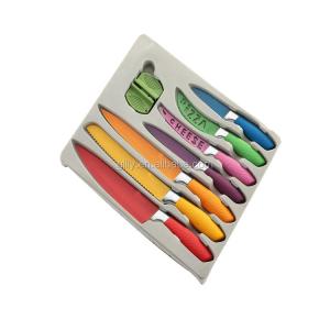 Wholesale knife sharpener: 2021 Spcial Style 8pcs Colorful Kitchen Nonstick Knives Set with Mini Knife Sharpener