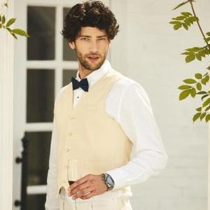Wholesale mens suit: Cotton Polyester Blended Casual Linen Clothing Men'S Single Breasted 6 Button Suit Vest