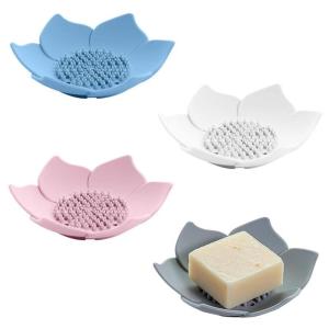 Wholesale soap flower: Non-slip Silicon Soap Holder for Bathroom Shower Lotus Flowers Flexible Silicone Soap Drain Tray Dis