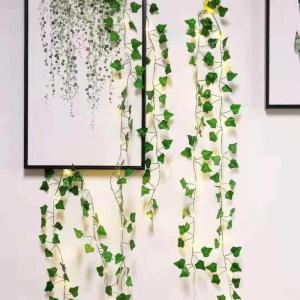 Wholesale led: 2/5/10M Silk Leaves Fake Creeper Green Leaf Ivy Vine LED String Lights for Home Wedding Hanging