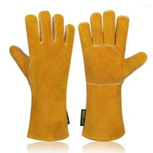 Wholesale split leather working gloves: Long Cuff Cowhide Leather Welding Gloves