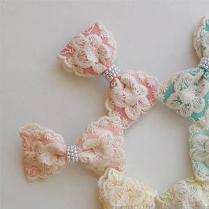 Wholesale Headwear: ROSE LACE HAIR BOW/ Embroidery Pastel Satin Barrette Hairpin
