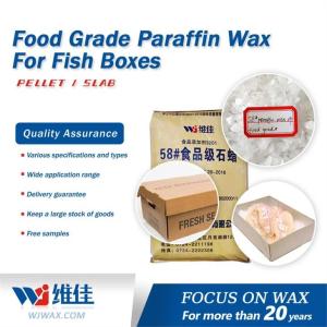 Food grade paraffin wax for fish & seafood packaging boxes, by Jingmen  Weijia Industry Co.,Ltd.