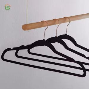 Wholesale pvc coated wire hangers: Wholesale Space Saving Black Non Slip Flocked Felt Suit Coat Clothes Velvet Hangers