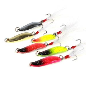 Wholesale metal spoon: Spoon Metal Hard Fishing Lure with Feather Hook