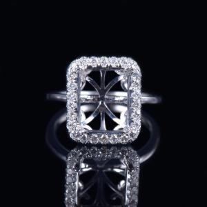 Wholesale Rings: Emerald Cut Halo Diamond Ring Mounting