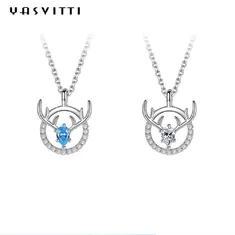 Wholesale wedding party jewelry: 14x16mm 15in Deer Antler Necklace Sterling Silver 3A CZ Antler Pendant Necklace