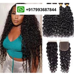 Wholesale 100%human hair: Water Wave Bundles with Closure Brazilian Human Hair Available