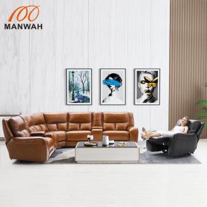 Wholesale sofa leather: Luxury Home Furniture Reclining Sectional 7 Seater Brown Hotel Real Leather with Headrest Sofa Set