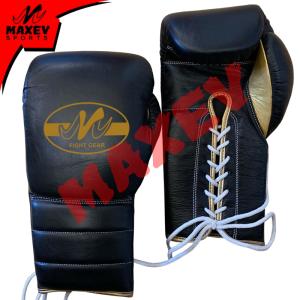 Wholesale laceup boxing gloves: Black/Gold LacesUp Boxing Gloves